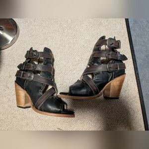 Freebird by Steven Black and Brown Heeled Shoes with Buckle Straps